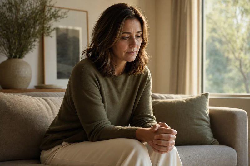 Woman experiencing an intense emotional moment, overwhelmed by perimenopause rage and anger