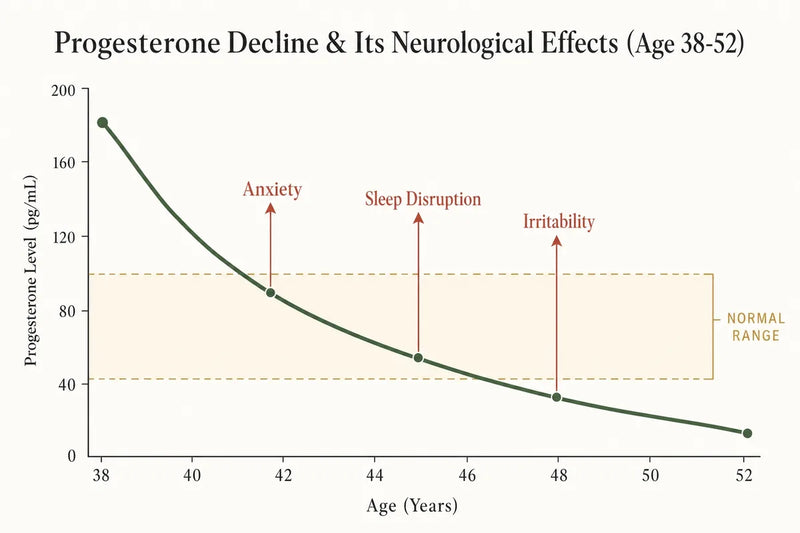 Graph illustrating the decline of progesterone during perimenopause and its link to anxiety and mood swings