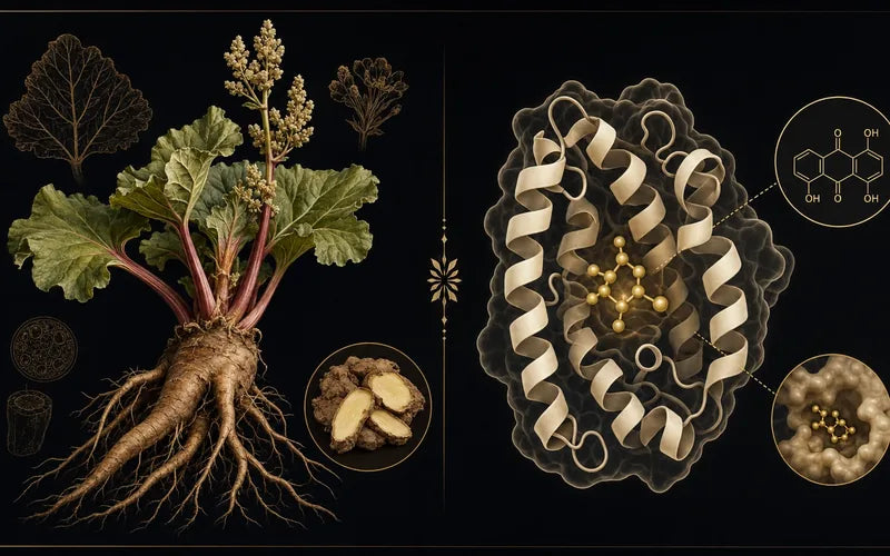 Botanical illustration of Rhapontic Rhubarb (ERr 731) root extract used in perimenopause research